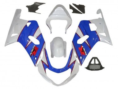 2000-2002 Suzuki GSXR1000 Motorcycle Fairings - White Blue Red Pinstripe