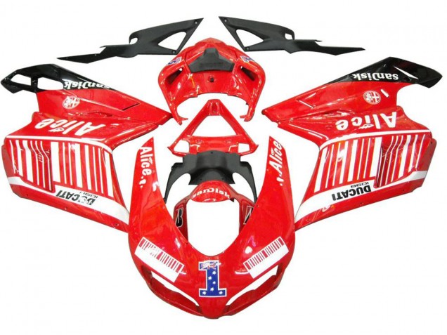 2007-2014 Ducati 1098 Motorcycle Fairings - White Red Glossy Black Alice 1