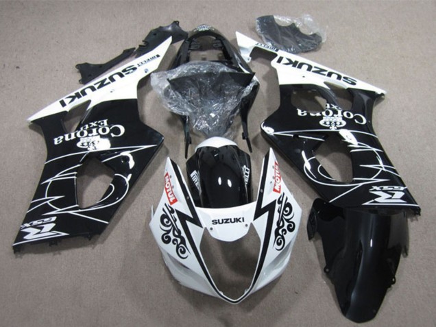 2003-2004 Suzuki GSXR 1000 Motorcycle Fairings - White Glossy Black Corona Extra Motul
