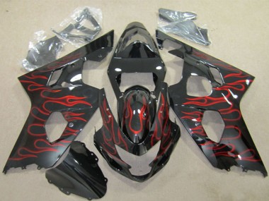 2004-2005 Suzuki GSXR 600 Motorcycle Fairings - Glossy Black Red Flame