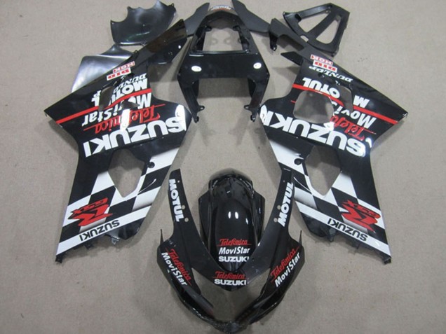 2004-2005 Suzuki GSXR 600 Motorcycle Fairings - Glossy Black Red White Telefonica MoviStar