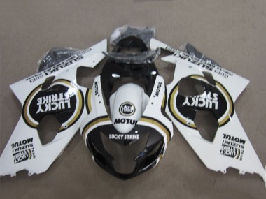 2004-2005 Suzuki GSXR 600 Motorcycle Fairings - White Black Lucky Strike Motul