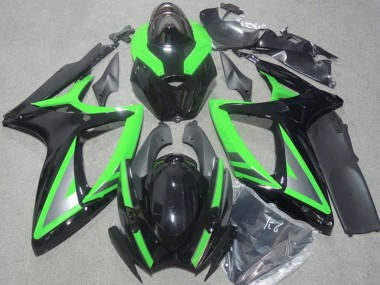 2006-2007 Suzuki GSXR 600 Motorcycle Fairings - Green Glossy Black Silver