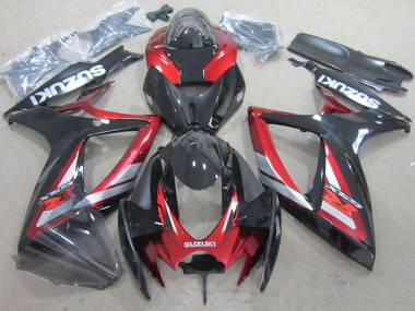 2006-2007 Suzuki GSXR 750 Motorcycle Fairings - Red Glossy Black