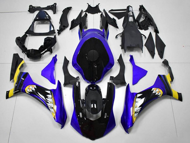 2015-2019 Yamaha YZF R1 Motorcycle Fairings - Blue Yellow Glossy Black Shark